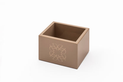 Giobagnara  ×  Elie Saab | Lacquer Ecusson Trinket Box: Leather box with padded Monogram lining and carved acrylic lid — rectangular low, square high, container | Decor | 2Jour Concierge, your luxury lifestyle shop | luxury trinket box, Giobagnara Elie Saab, Monogram leather box, designer jewellery box