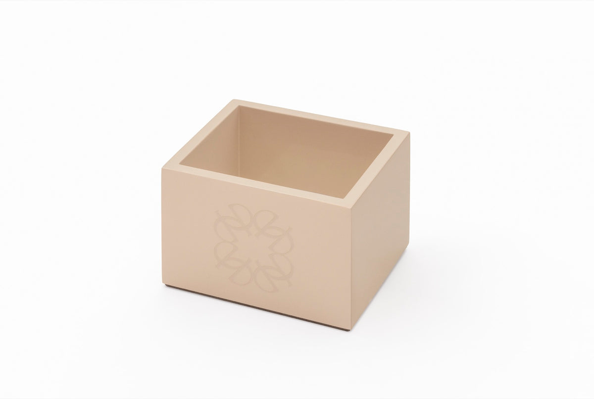 Giobagnara  ×  Elie Saab | Lacquer Ecusson Trinket Box: Leather box with padded Monogram lining and carved acrylic lid — rectangular low, square high, container | Decor | 2Jour Concierge, your luxury lifestyle shop | luxury trinket box, Giobagnara Elie Saab, Monogram leather box, designer jewellery box