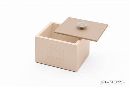 Giobagnara  ×  Elie Saab | Lacquer Ecusson Trinket Box: Leather box with padded Monogram lining and carved acrylic lid — rectangular low, square high, container | Decor | 2Jour Concierge, your luxury lifestyle shop | luxury trinket box, Giobagnara Elie Saab, Monogram leather box, designer jewellery box