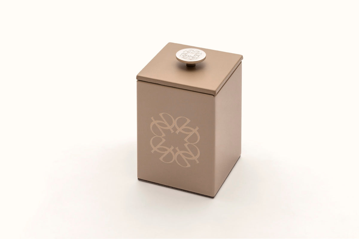 Giobagnara  ×  Elie Saab | Lacquer Ecusson Trinket Box: Leather box with padded Monogram lining and carved acrylic lid — rectangular low, square high, container | Decor | 2Jour Concierge, your luxury lifestyle shop | luxury trinket box, Giobagnara Elie Saab, Monogram leather box, designer jewellery box