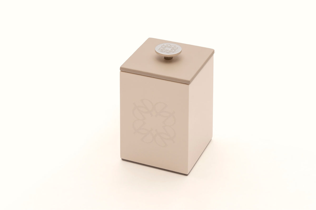 Giobagnara  ×  Elie Saab | Lacquer Ecusson Trinket Box: Leather box with padded Monogram lining and carved acrylic lid — rectangular low, square high, container | Decor | 2Jour Concierge, your luxury lifestyle shop | luxury trinket box, Giobagnara Elie Saab, Monogram leather box, designer jewellery box