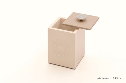 Giobagnara  ×  Elie Saab | Lacquer Ecusson Trinket Box: Leather box with padded Monogram lining and carved acrylic lid — rectangular low, square high, container | Decor | 2Jour Concierge, your luxury lifestyle shop | luxury trinket box, Giobagnara Elie Saab, Monogram leather box, designer jewellery box