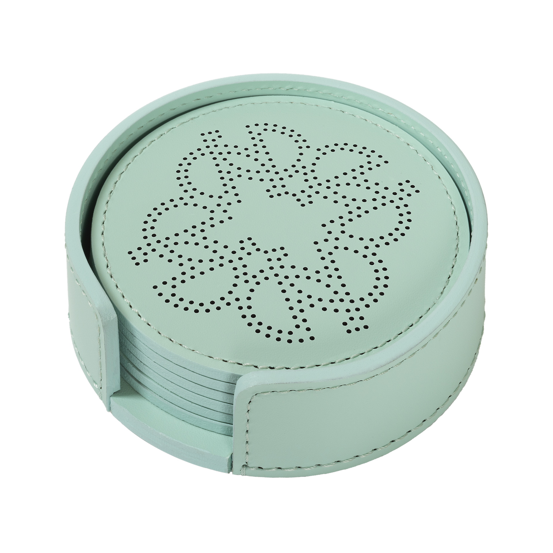 Giobagnara × Elie Saab Ecusson Coaster Holder | Leather coaster holder with matching set of perforated Monogram coasters, water-resistant and UV-protected | Serveware + Hospitality / Coasters | 2Jour Concierge, your luxury lifestyle shop | luxury entertaining, hospitality décor, designer home accessories, boutique hotels, yacht decor, refined lifestyle, table accents