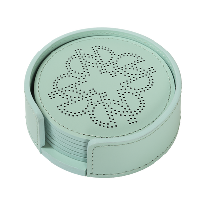 Giobagnara × Elie Saab Ecusson Coaster Holder | Leather coaster holder with matching set of perforated Monogram coasters, water-resistant and UV-protected | Serveware + Hospitality / Coasters | 2Jour Concierge, your luxury lifestyle shop | luxury entertaining, hospitality décor, designer home accessories, boutique hotels, yacht decor, refined lifestyle, table accents