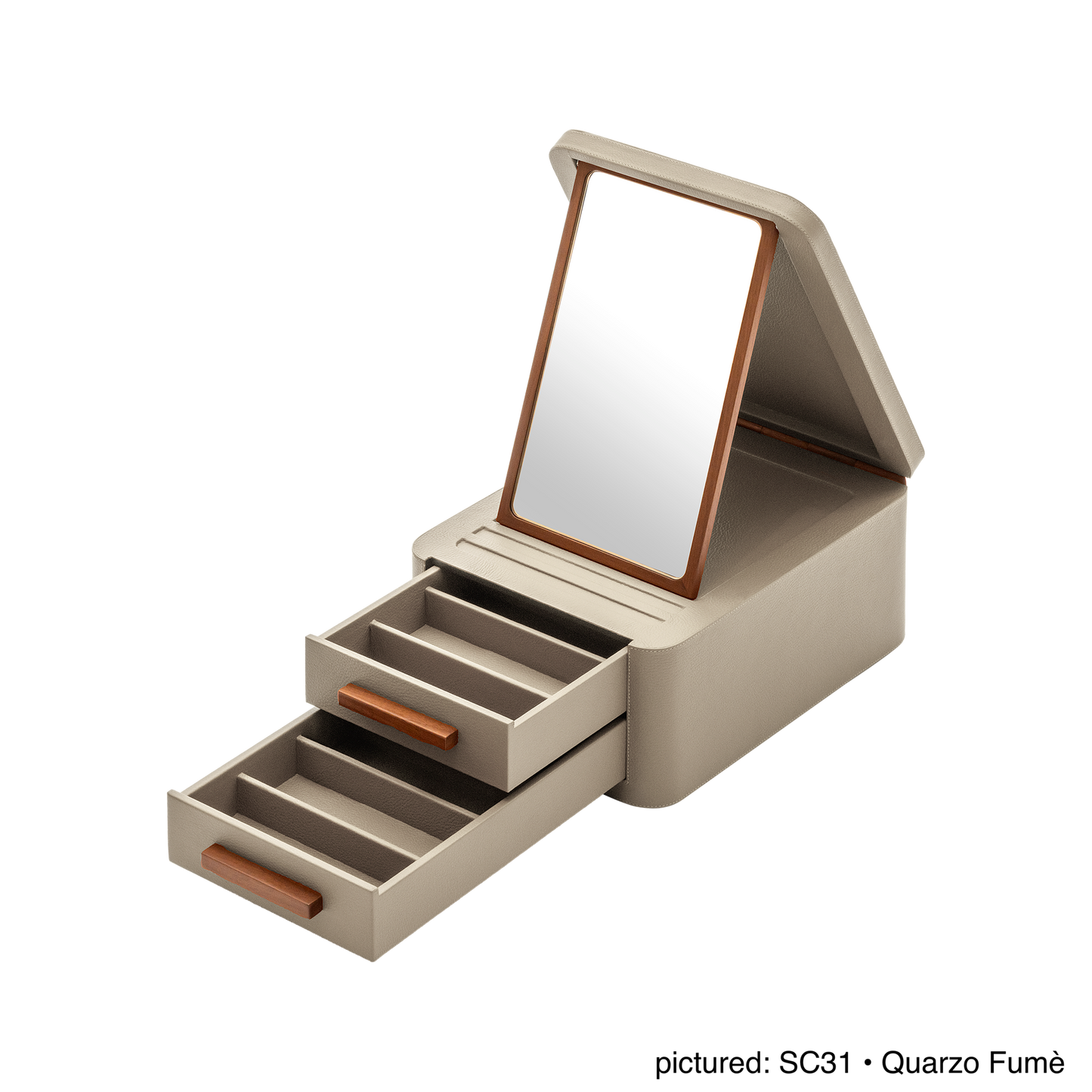 Giobagnara | Glasses Box Pelle Frau®: Leather-covered box with mirror and drawers for eyewear storage | Accessories Storage | 2Jour Concierge | luxury glasses organisers