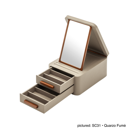 Giobagnara | Glasses Box Pelle Frau®: Leather-covered box with mirror and drawers for eyewear storage | Accessories Storage | 2Jour Concierge | luxury glasses organisers