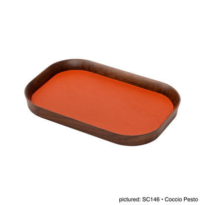 x Poltrona Frau Walnut Wood Valet Tray, Rectangular with Pelle Frau® Leather Inlay