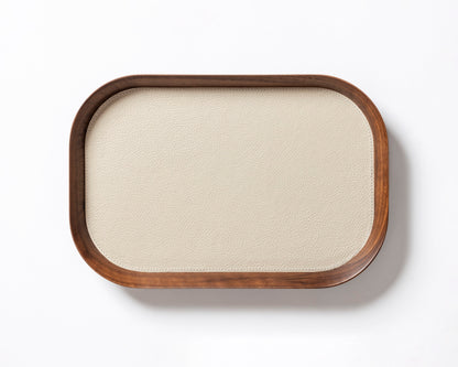 x Poltrona Frau Walnut Wood Valet Tray, Rectangular with Pelle Frau® Leather Inlay