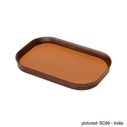 x Poltrona Frau Walnut Wood Valet Tray, Rectangular with Pelle Frau® Leather Inlay