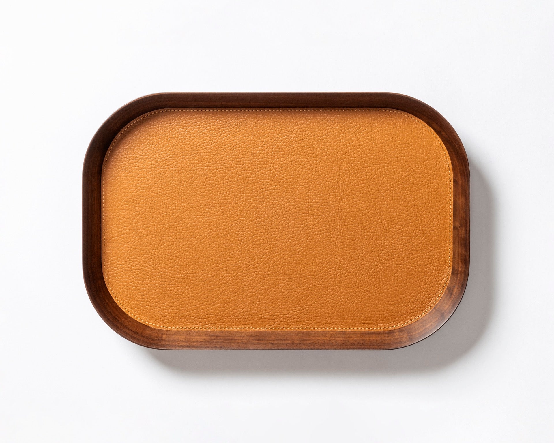 Giobagnara | Valet Tray Pelle Frau®: Walnut wood tray with leather inlay in multiple shapes and sizes | Decor / Valet Trays | 2Jour Concierge, your luxury lifestyle shop | premium leather and wood accessories for refined interiors
