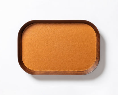 Giobagnara | Valet Tray Pelle Frau®: Walnut wood tray with leather inlay in multiple shapes and sizes | Decor / Valet Trays | 2Jour Concierge, your luxury lifestyle shop | premium leather and wood accessories for refined interiors