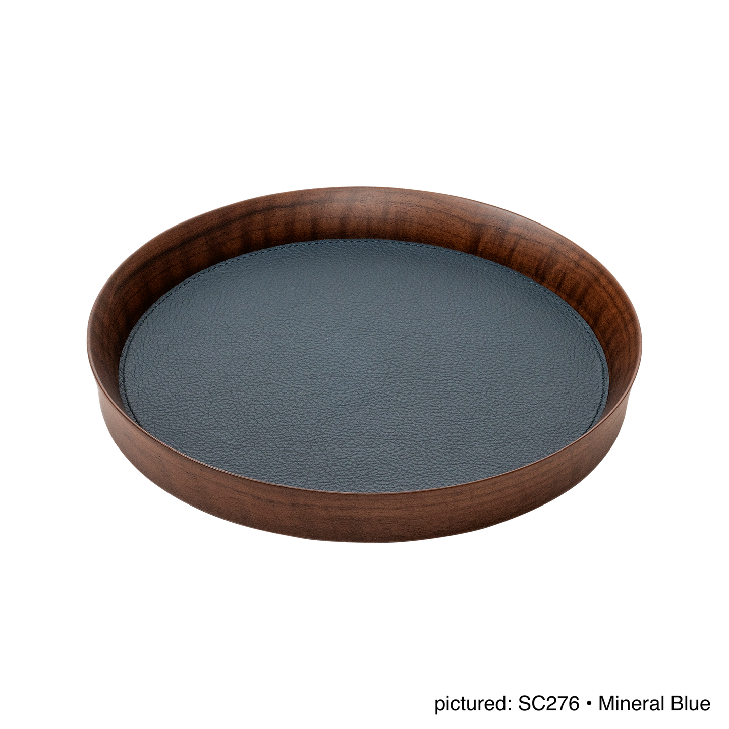 x Poltrona Frau Walnut Wood Valet Tray, Round with Pelle Frau® Leather Inlay