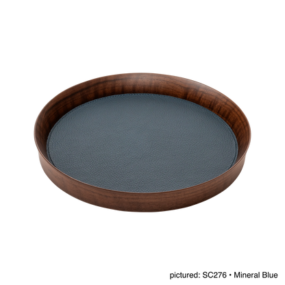 x Poltrona Frau Walnut Wood Valet Tray, Round with Pelle Frau® Leather Inlay