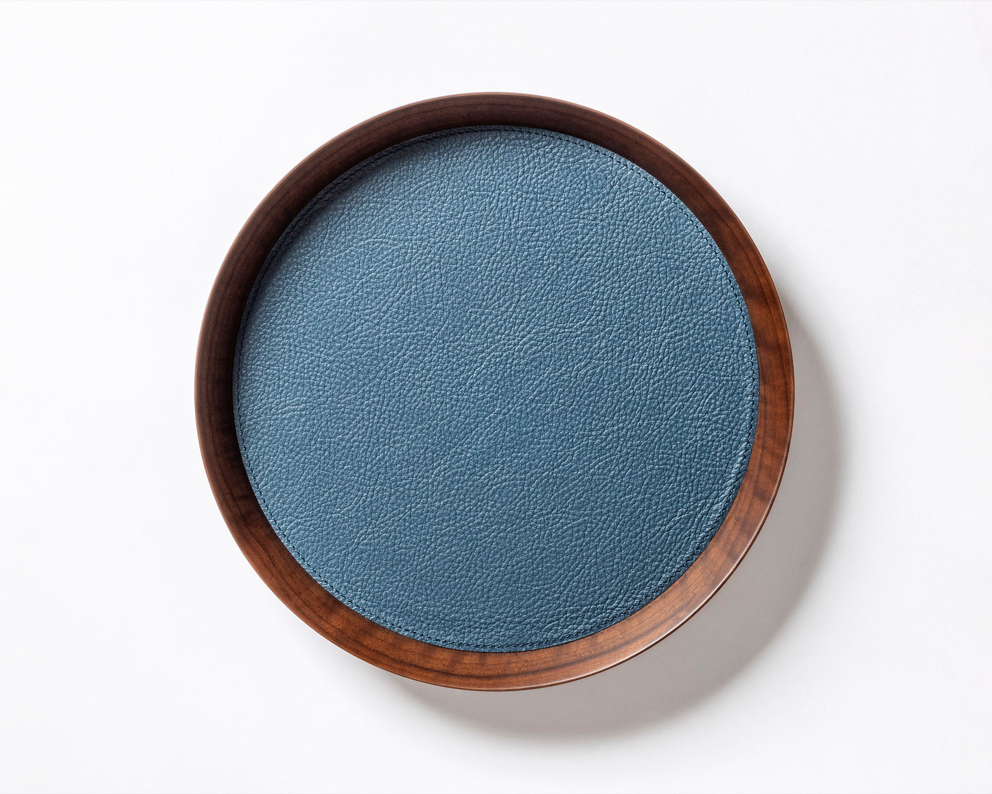 x Poltrona Frau Walnut Wood Valet Tray, Round with Pelle Frau® Leather Inlay