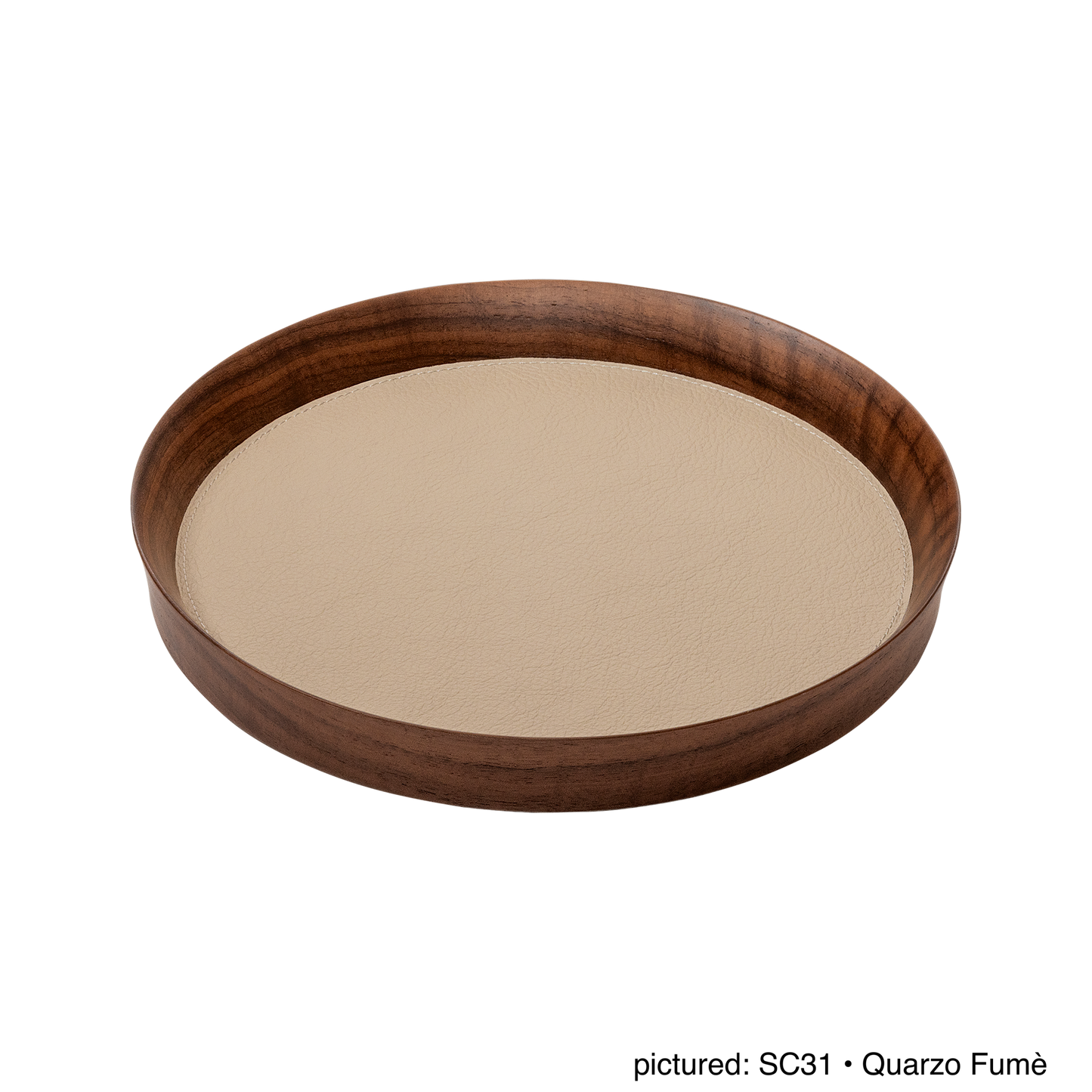 x Poltrona Frau Walnut Wood Valet Tray, Round with Pelle Frau® Leather Inlay