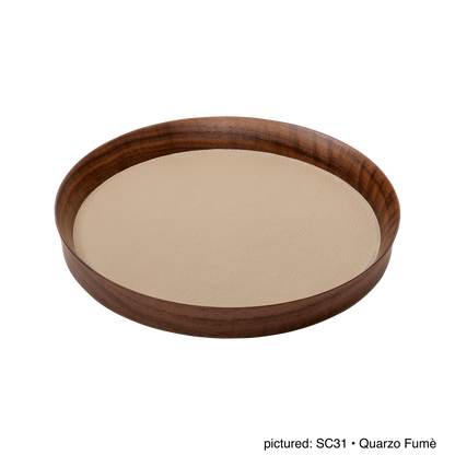 x Poltrona Frau Walnut Wood Valet Tray, Round with Pelle Frau® Leather Inlay