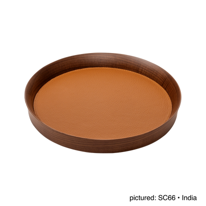 x Poltrona Frau Walnut Wood Valet Tray, Round with Pelle Frau® Leather Inlay