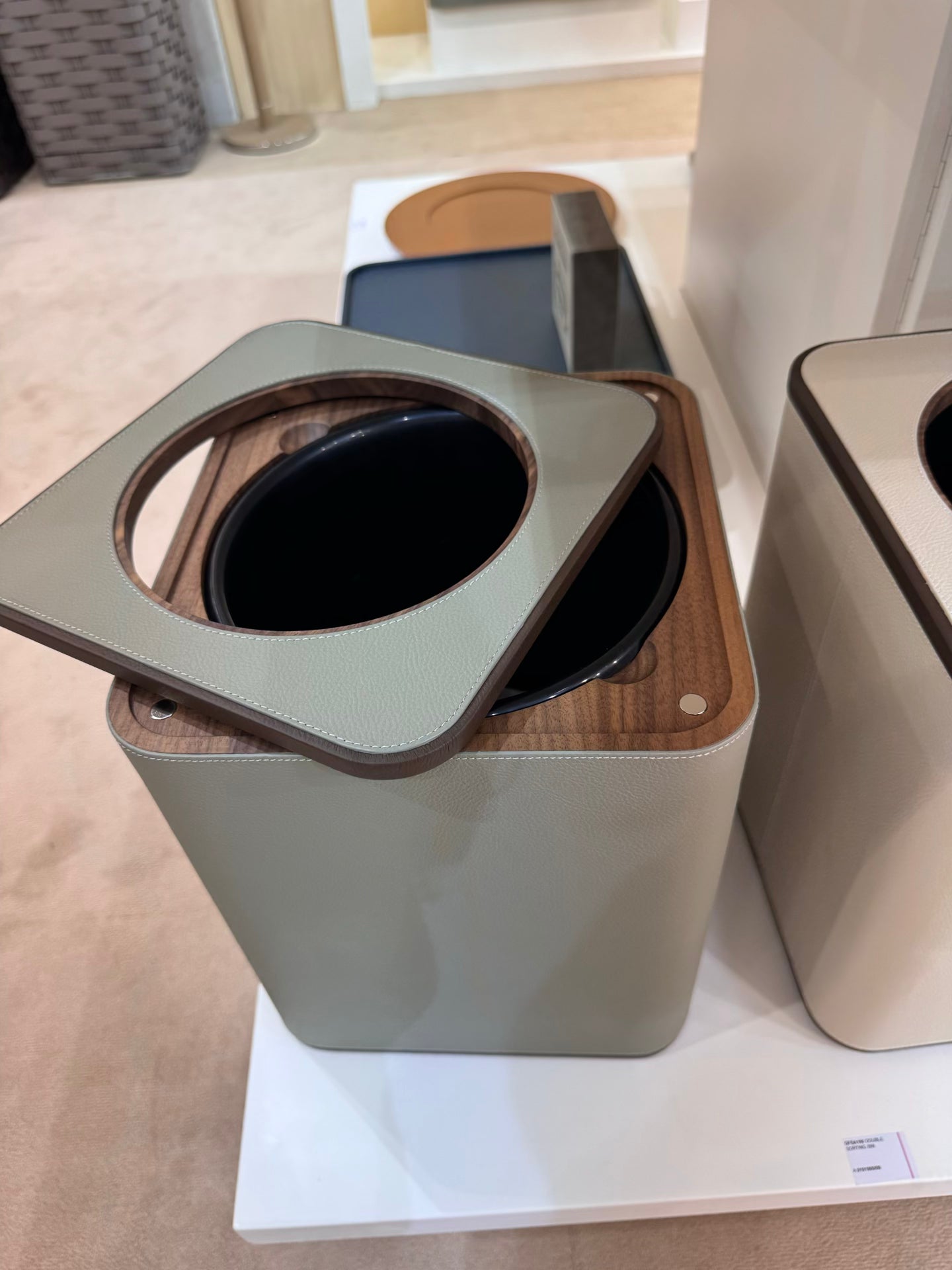Giobagnara x Poltrona Frau Wastepaper Bin | Leather-Covered Wood Structure | Inner Black Plastic Container | Removable Leather-Covered Wooden Lid | Made in Pelle Frau® Leather | Find Elegant Office Accessories at 2Jour Concierge, #1 luxury high-end gift & lifestyle shop