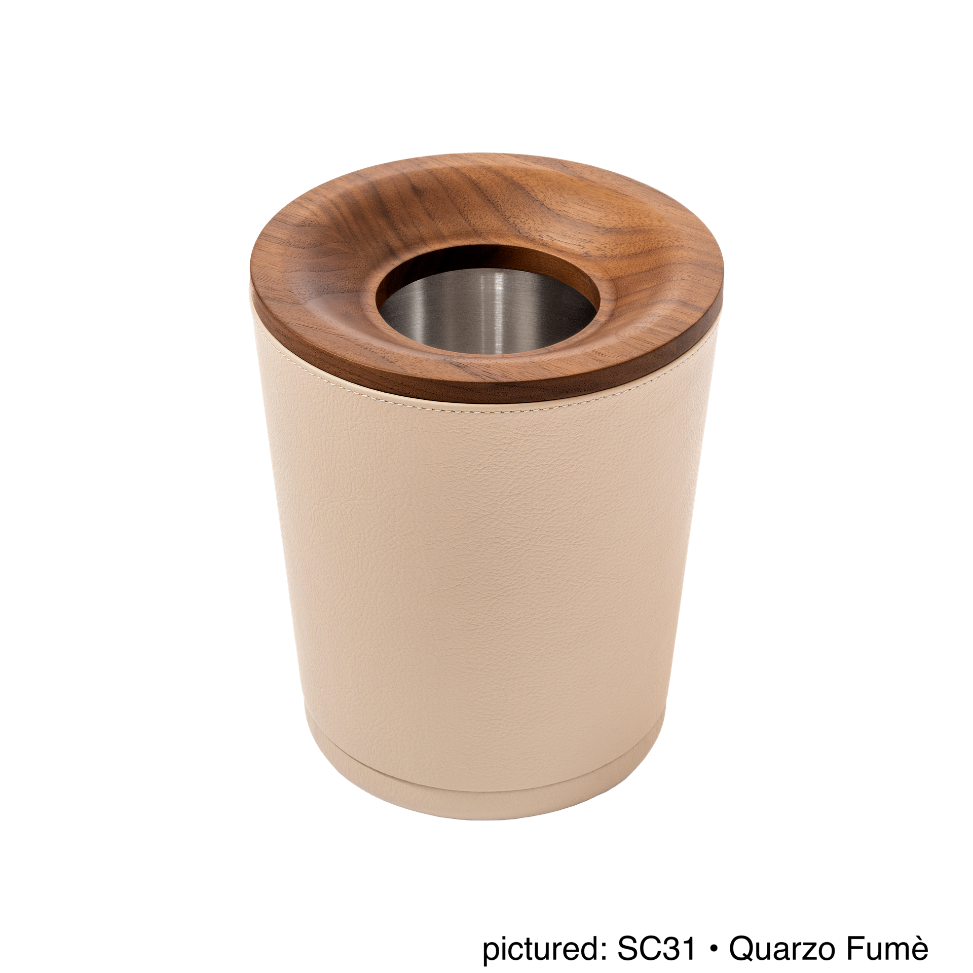 Giobagnara | Table Waste Bin Pelle Frau®: Leather-covered walnut bin with steel insert | Tabletop & Condiment Accessories | 2Jour Concierge | luxury tabletop accessories and waste solutions