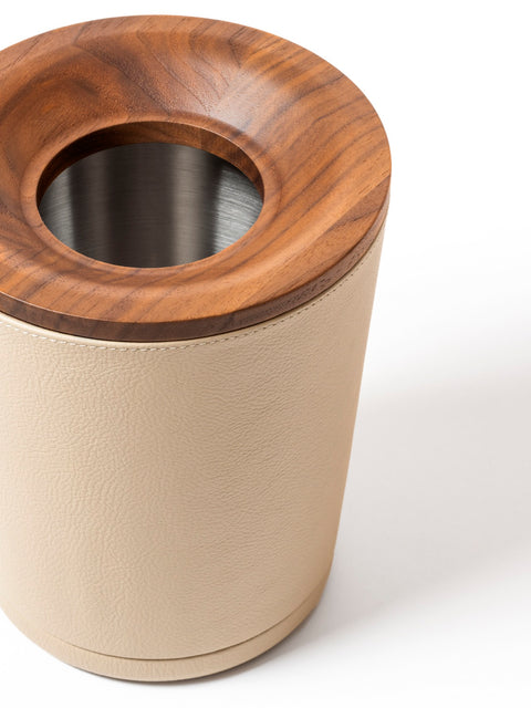 Giobagnara | Table Waste Bin Pelle Frau®: Leather-covered walnut bin with steel insert | Tabletop & Condiment Accessories | 2Jour Concierge | luxury tabletop accessories and waste solutions