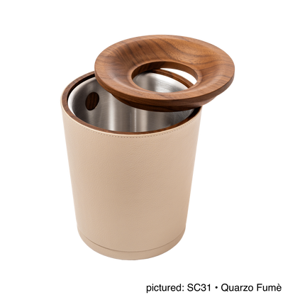 Giobagnara | Table Waste Bin Pelle Frau®: Leather-covered walnut bin with steel insert | Tabletop & Condiment Accessories | 2Jour Concierge | luxury tabletop accessories and waste solutions
