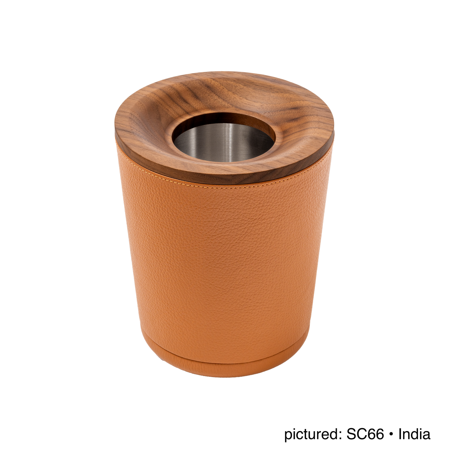 Giobagnara | Table Waste Bin Pelle Frau®: Leather-covered walnut bin with steel insert | Tabletop & Condiment Accessories | 2Jour Concierge | luxury tabletop accessories and waste solutions
