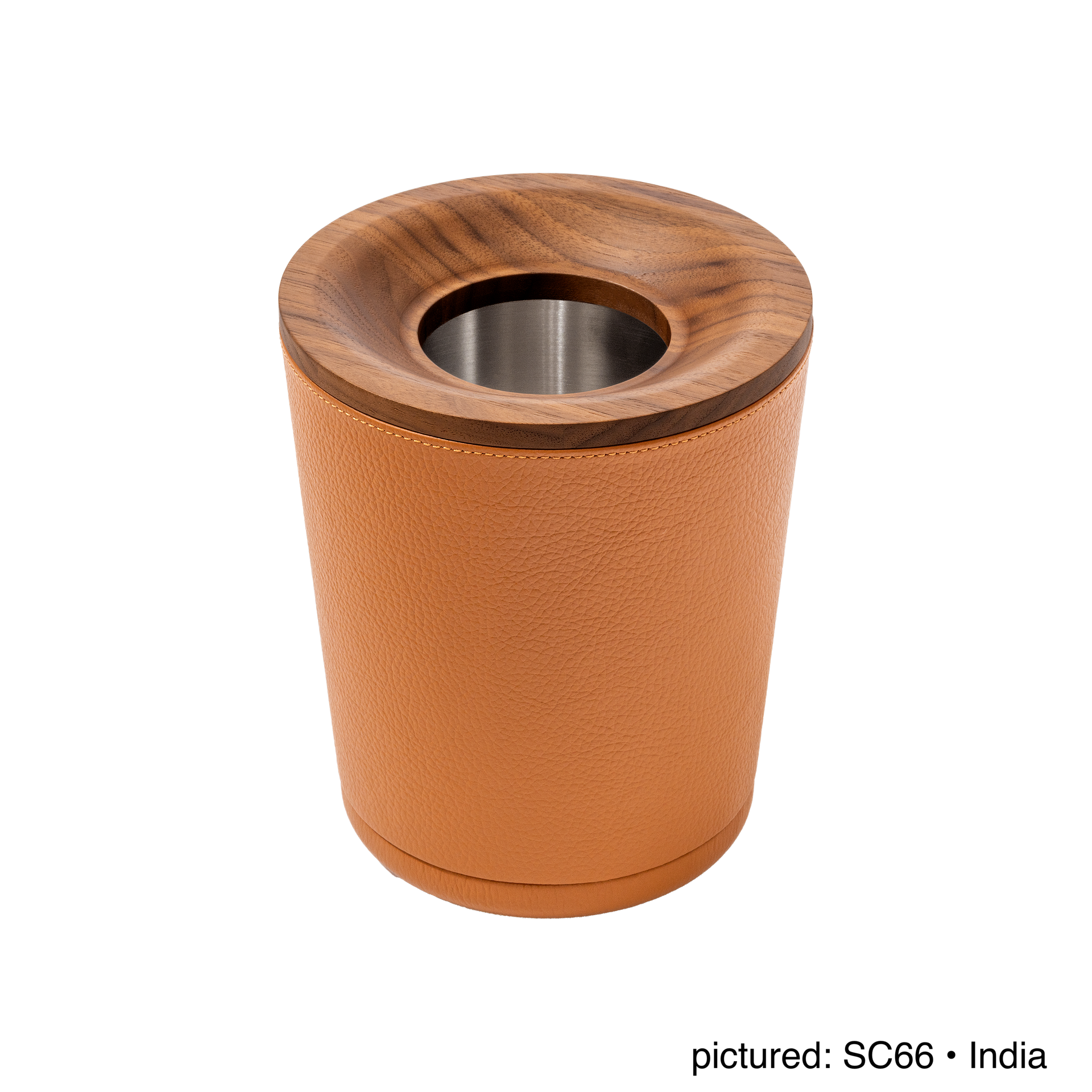 Giobagnara | Table Waste Bin Pelle Frau®: Leather-covered walnut bin with steel insert | Tabletop & Condiment Accessories | 2Jour Concierge | luxury tabletop accessories and waste solutions