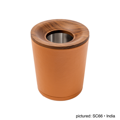 Giobagnara | Table Waste Bin Pelle Frau®: Leather-covered walnut bin with steel insert | Tabletop & Condiment Accessories | 2Jour Concierge | luxury tabletop accessories and waste solutions