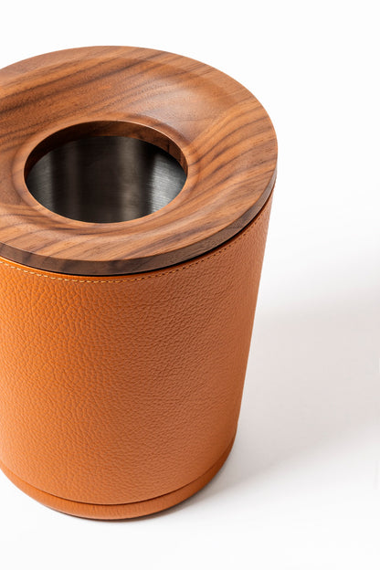 Giobagnara | Table Waste Bin Pelle Frau®: Leather-covered walnut bin with steel insert | Tabletop & Condiment Accessories | 2Jour Concierge | luxury tabletop accessories and waste solutions