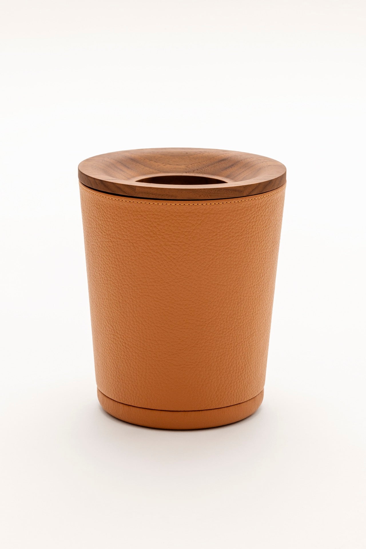 Giobagnara | Table Waste Bin Pelle Frau®: Leather-covered walnut bin with steel insert | Tabletop & Condiment Accessories | 2Jour Concierge | luxury tabletop accessories and waste solutions