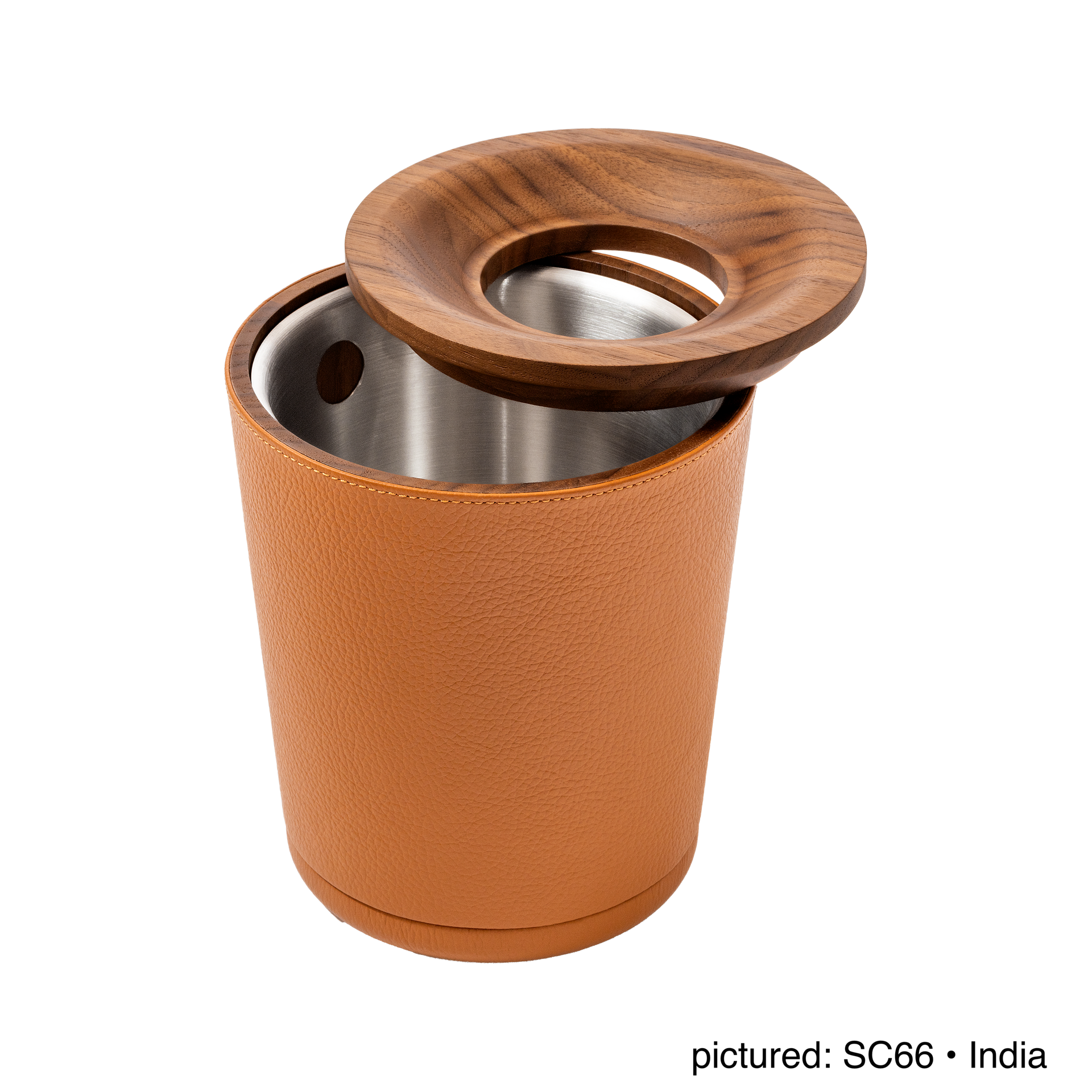 Giobagnara | Table Waste Bin Pelle Frau®: Leather-covered walnut bin with steel insert | Tabletop & Condiment Accessories | 2Jour Concierge | luxury tabletop accessories and waste solutions