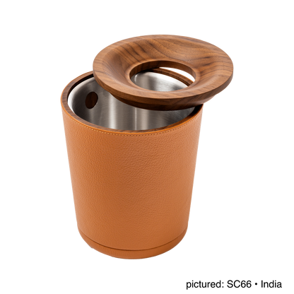 Giobagnara | Table Waste Bin Pelle Frau®: Leather-covered walnut bin with steel insert | Tabletop & Condiment Accessories | 2Jour Concierge | luxury tabletop accessories and waste solutions