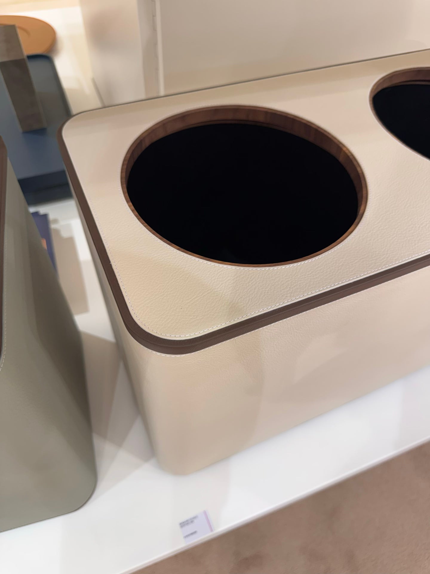 Giobagnara | Double Sorting Bin Pelle Frau®: Leather-covered bin with dual compartments and metal inserts | Desk Sets & Organizers | 2Jour Concierge | luxury office accessories