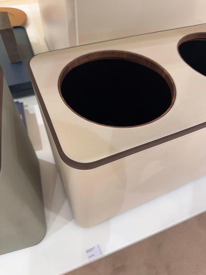 Giobagnara | Double Sorting Bin Pelle Frau®: Leather-covered bin with dual compartments and metal inserts | Desk Sets & Organizers | 2Jour Concierge | luxury office accessories