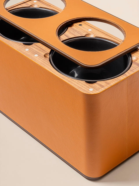 Giobagnara | Double Sorting Bin Pelle Frau®: Leather-covered bin with dual compartments and metal inserts | Desk Sets & Organizers | 2Jour Concierge | luxury office accessories