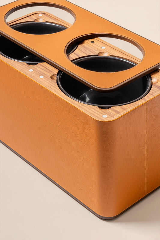 Giobagnara | Double Sorting Bin Pelle Frau®: Leather-covered bin with dual compartments and metal inserts | Desk Sets & Organizers | 2Jour Concierge | luxury office accessories