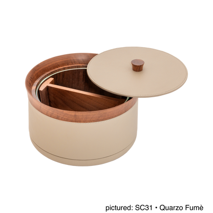 Giobagnara | Divided Serving Box Pelle Frau®: Leather-covered container with glass insert and divider | Tabletop & Condiment Accessories | 2Jour Concierge | luxury serving containers and accessories