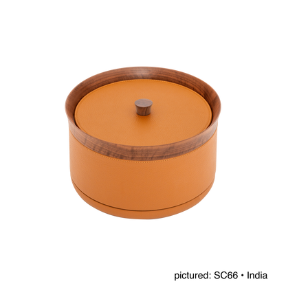 Giobagnara | Divided Serving Box Pelle Frau®: Leather-covered container with glass insert and divider | Tabletop & Condiment Accessories | 2Jour Concierge | luxury serving containers and accessories