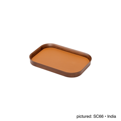 x Poltrona Frau Walnut Wood Tray, Rectangular with Pelle Frau® Leather Inlay