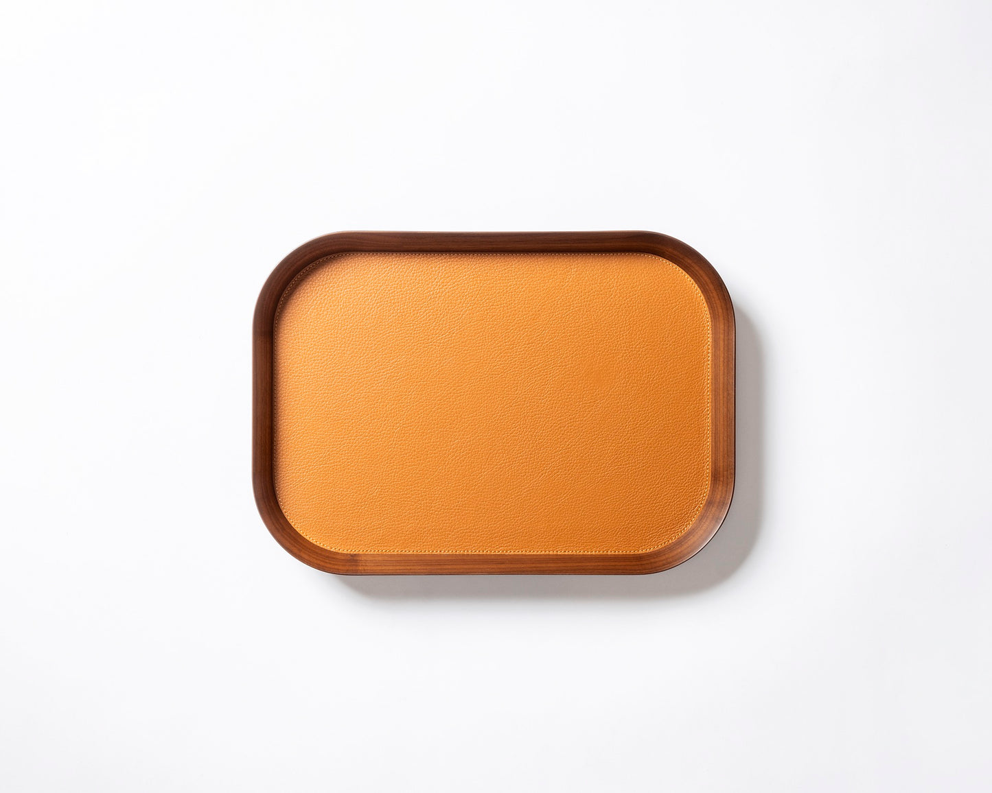 Giobagnara | Rectangular Tray Pelle Frau®: Walnut wood tray with leather inlay in multiple sizes | Serveware & Hospitality / Trays | 2Jour Concierge | luxury serving trays and tabletop accessories