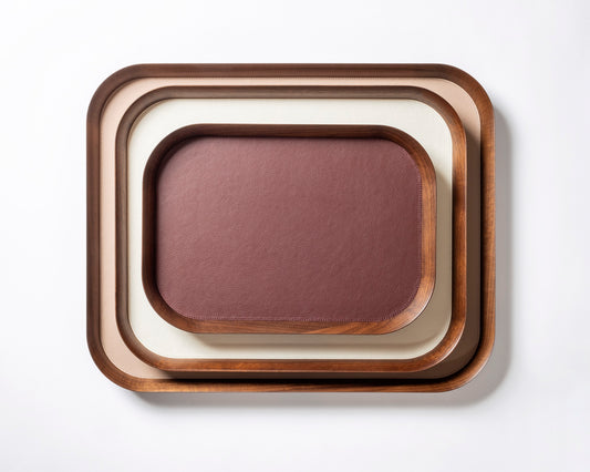 Giobagnara | Rectangular Tray Pelle Frau®: Walnut wood tray with leather inlay in multiple sizes | Serveware & Hospitality / Trays | 2Jour Concierge | luxury serving trays and tabletop accessories