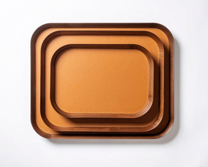 Giobagnara | Rectangular Tray Pelle Frau®: Walnut wood tray with leather inlay in multiple sizes | Serveware & Hospitality / Trays | 2Jour Concierge | luxury serving trays and tabletop accessories