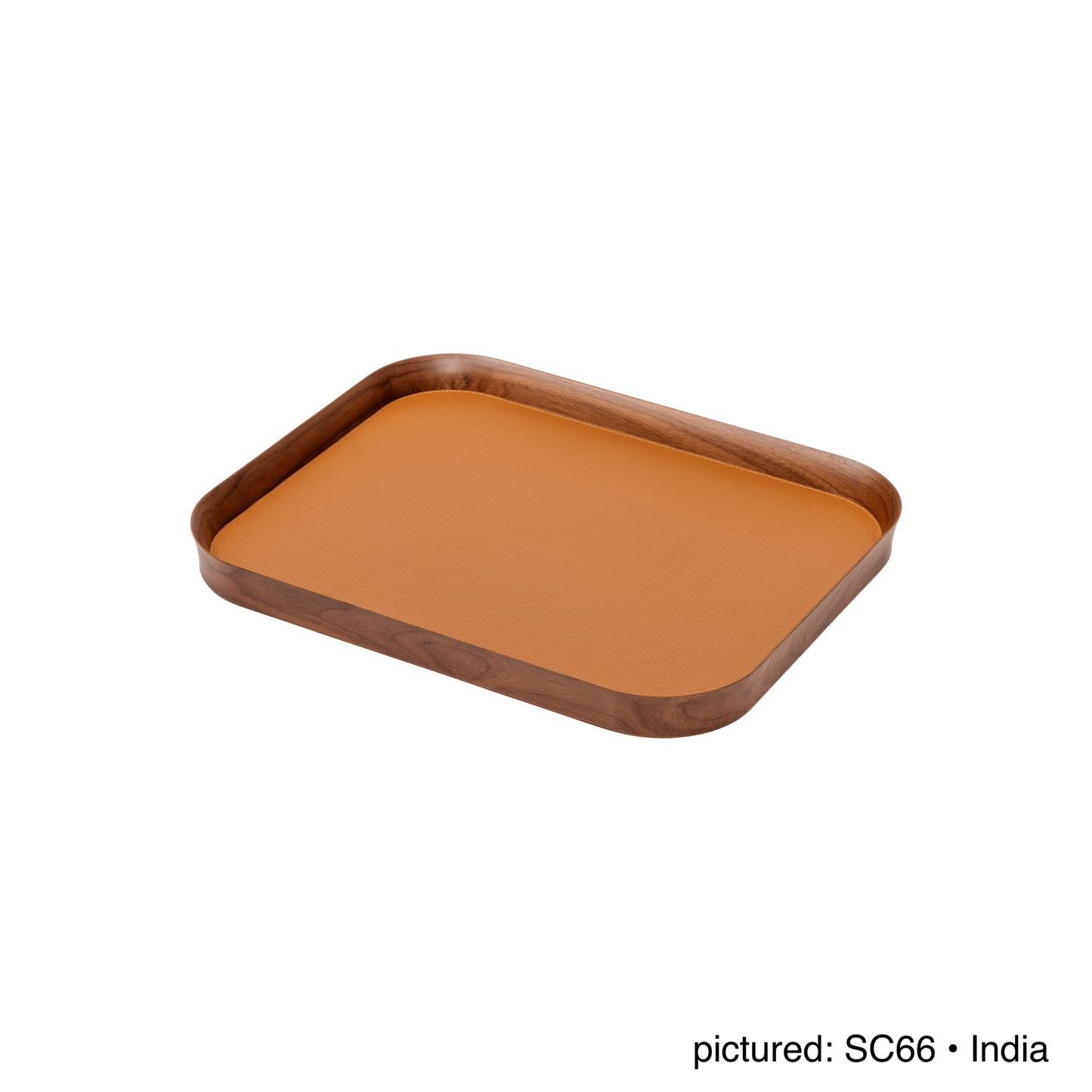 x Poltrona Frau Walnut Wood Tray, Rectangular with Pelle Frau® Leather Inlay