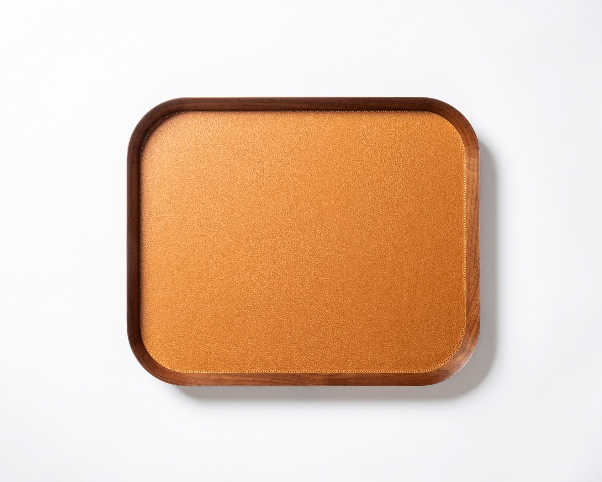 Giobagnara | Rectangular Tray Pelle Frau®: Walnut wood tray with leather inlay in multiple sizes | Serveware & Hospitality / Trays | 2Jour Concierge | luxury serving trays and tabletop accessories