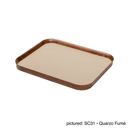 x Poltrona Frau Walnut Wood Tray, Rectangular with Pelle Frau® Leather Inlay