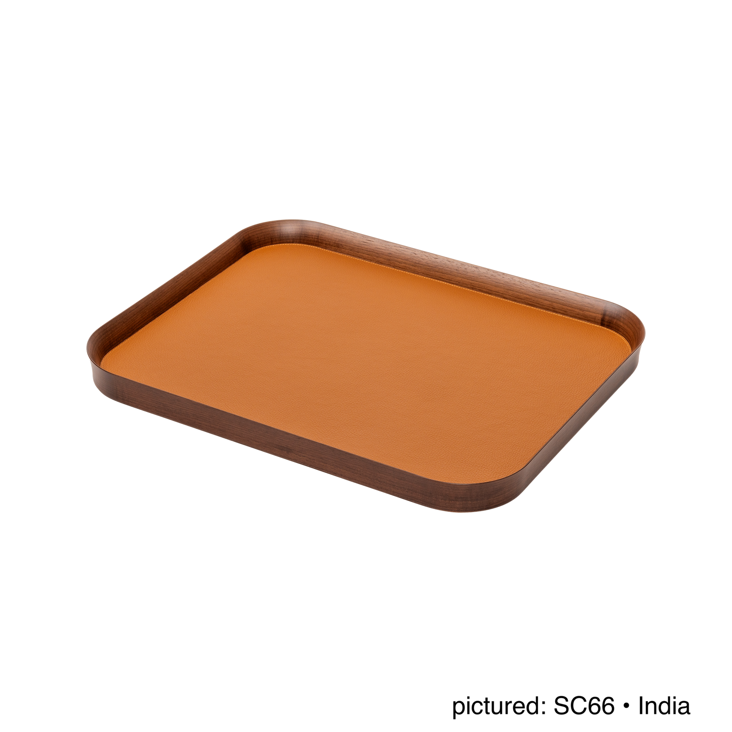 x Poltrona Frau Walnut Wood Tray, Rectangular with Pelle Frau® Leather Inlay