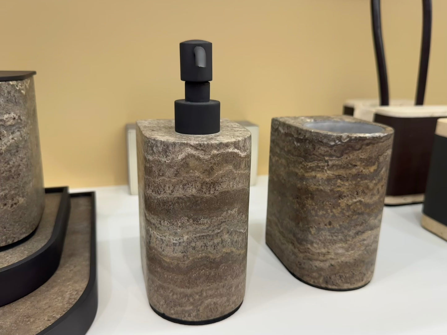 x Glenn Sesti Nobble Marble Soap Dispenser with Brushed Bronze Detailing