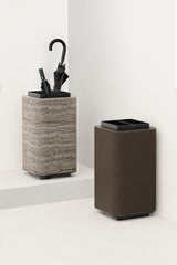 x Glenn Sestig Lloyd Leather-Covered Wood Umbrella Stand with Brushed Bronze Structure