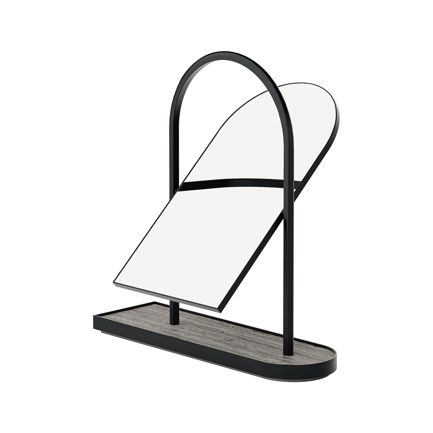 Giobagnara Noble | Freestanding Mirror: Travertine marble with brushed bronze detailing and smooth finish | Bathroom / Freestanding Mirrors | 2Jour Concierge, your luxury lifestyle shop | luxury interiors, hospitality décor, elegant living, designer home accessories, boutique hotels, refined lifestyle, yacht décor, office décor, executive interiors