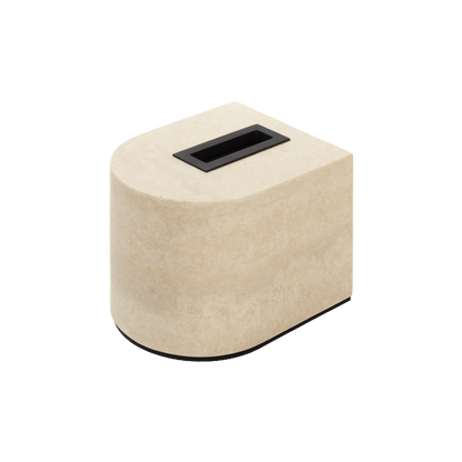 Giobagnara Noble | Tissue Holder: Travertine marble with brushed bronze detailing and smooth finish, available in small high and large low sizes | Bathroom / Tissue Holders | 2Jour Concierge, your luxury lifestyle shop | luxury interiors, hospitality décor, elegant living, designer home accessories, boutique hotels, refined lifestyle, yacht décor, office décor, executive interiors